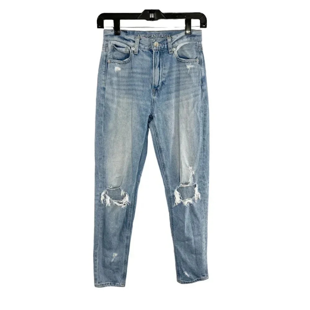 American Eagle High Rise Distressed Mom Jeans Women's Size 0